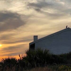 Bird on the roof of a St. George Island Home at sunset