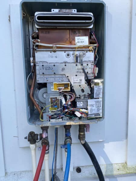 Inside a tankless water heater in florida